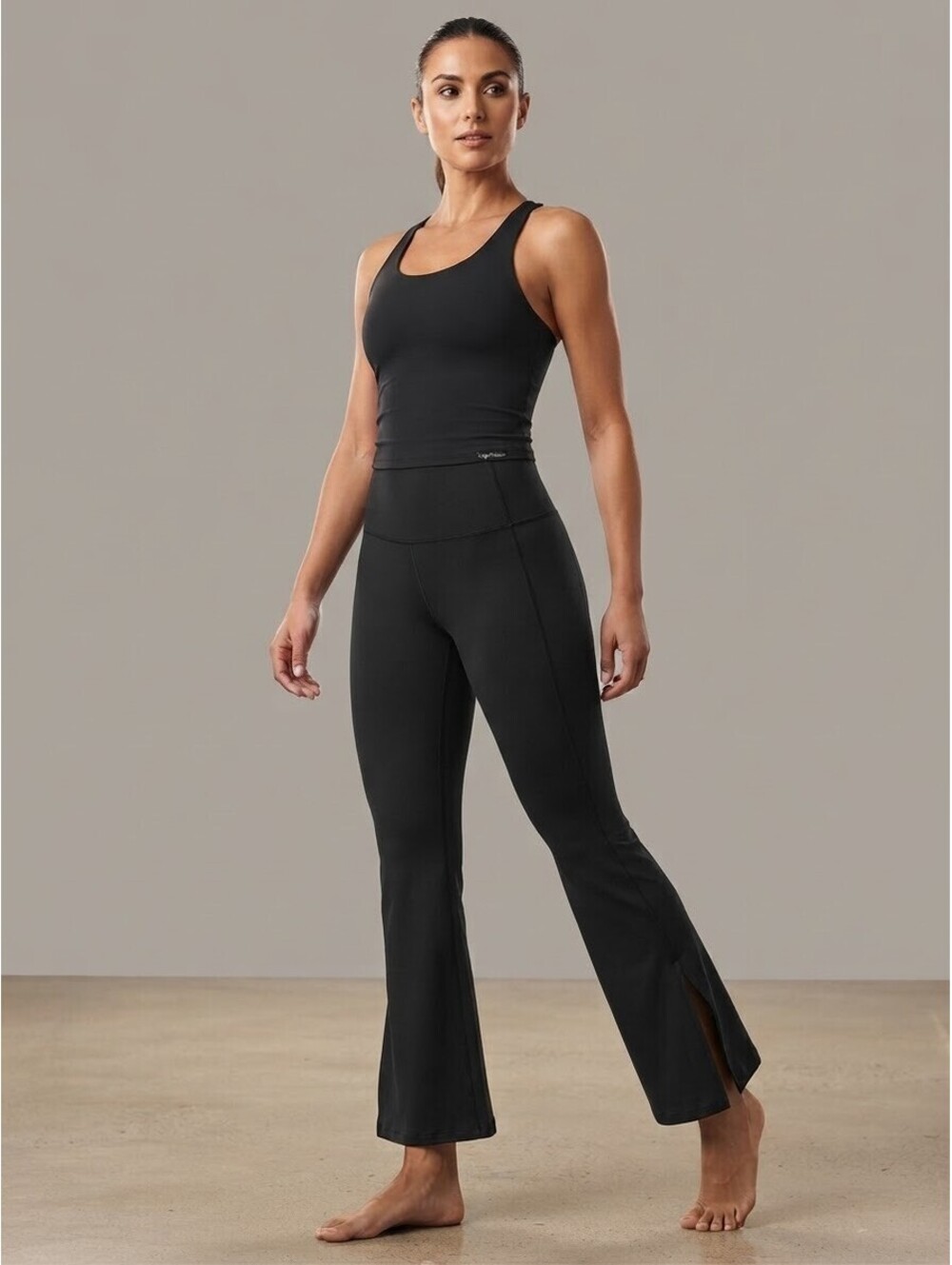 Yogalicious Lux Chelsea Side Slit 7/8 Flare Leggings - Black - Size Medium